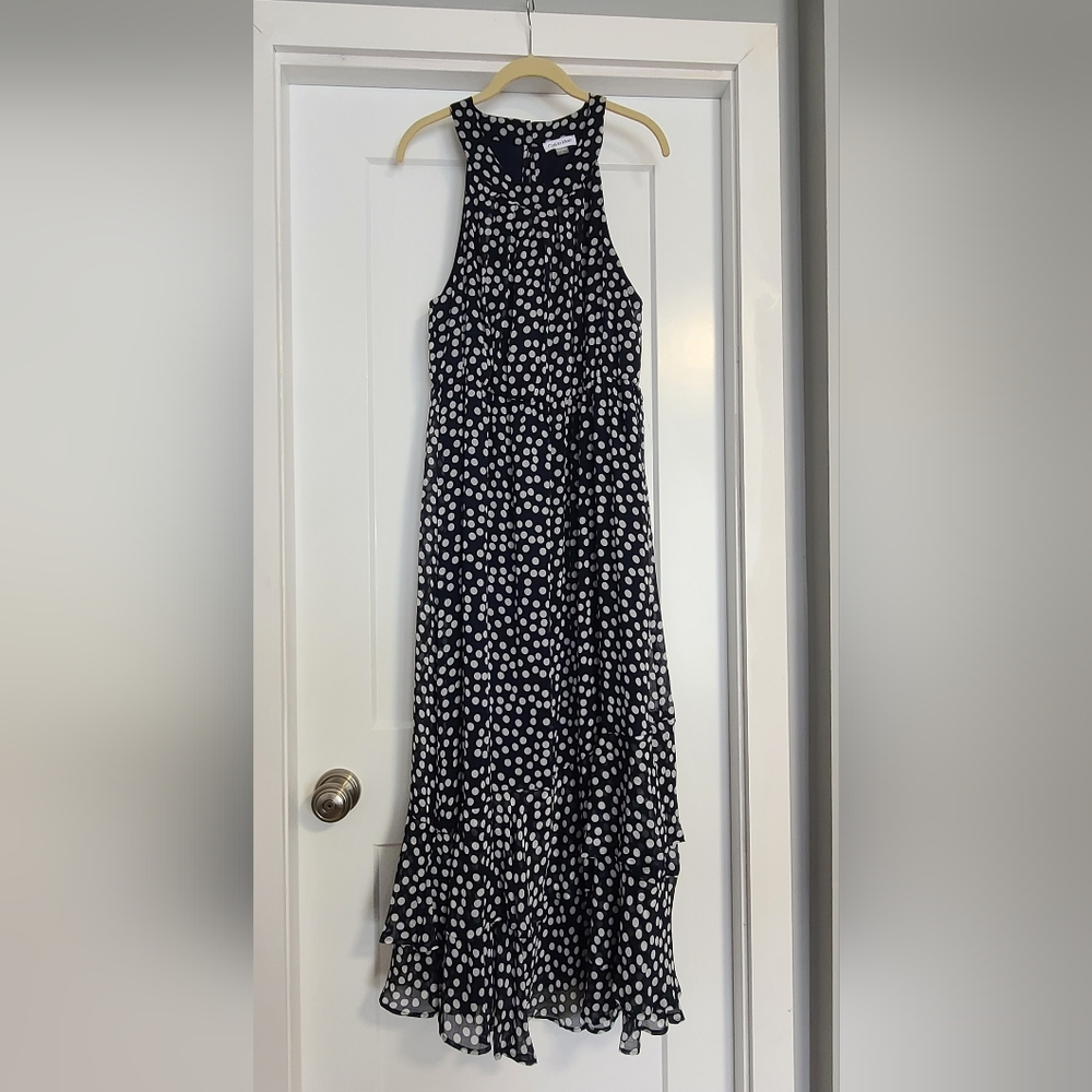 Polka Dot Sleeveless Maxi Dress - Black and White